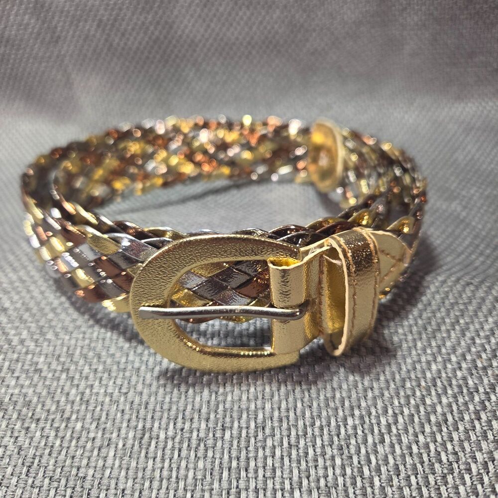 Vintage Women's Metallic Braided Belt Size Small Gold Copper Silver